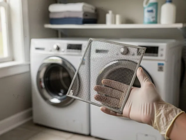 Bedford Dryer Vent Cleaning specialist performing detailed lint trap cleaning service in Bedford