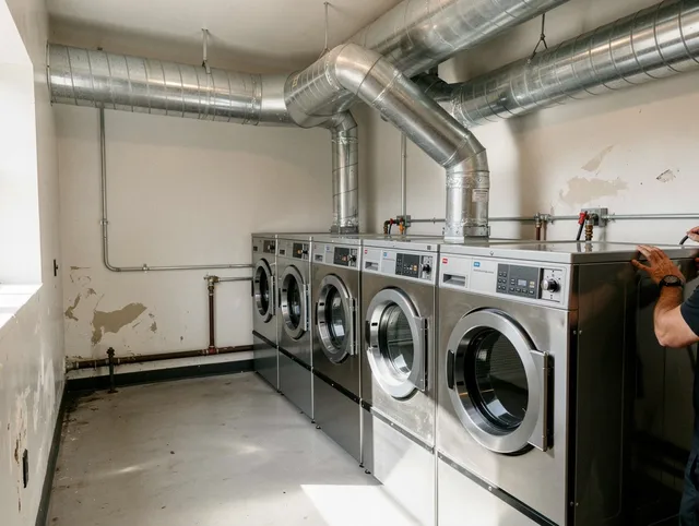 Bedford Dryer Vent Cleaning team performing large-scale commercial dryer vent cleaning in Bedford