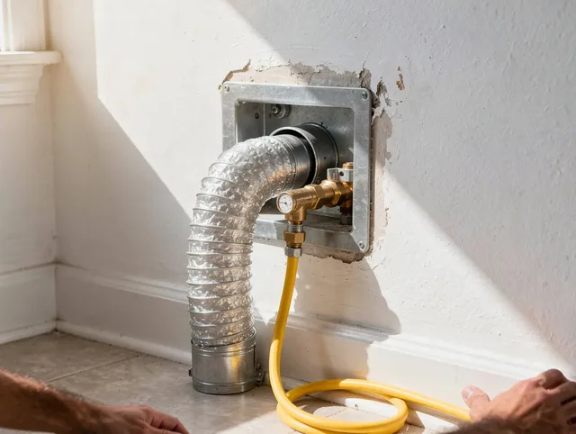 Bedford Dryer Vent Cleaning certified technician performing specialized gas dryer vent cleaning in Bedford